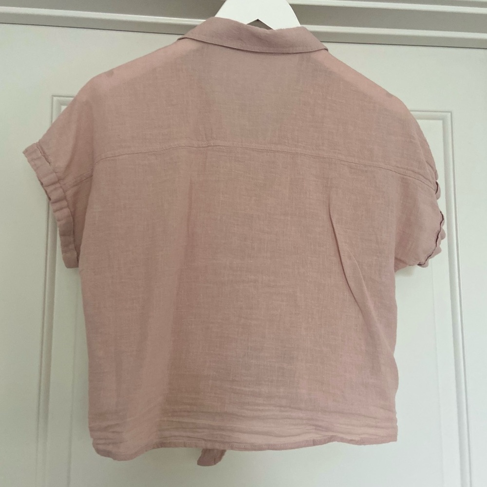 Short Sleeve Tie-Front Button Down - Picture 2 of 4